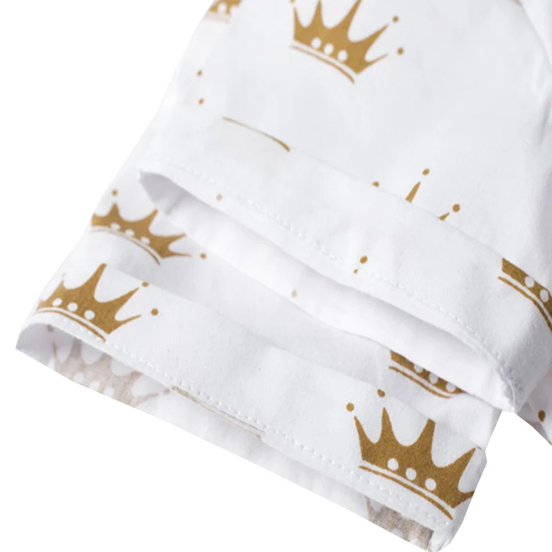 Summer Kids Boys Formal Outfit Suit Crown Printed Shirt with Bow Leather Belt Boy Birthday Party Clothes Set 1-6 Years kids clothes