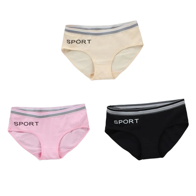 3PCS Teenager Briefs Girls Underwear Cotton Briefs Sports Letters  Breathable Briefs Pupils 8-12-14 Years