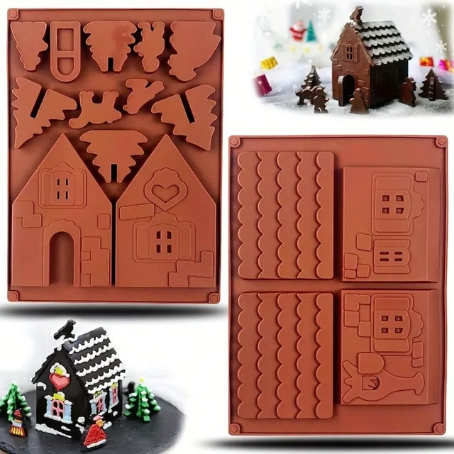 Silicone Mould Gingerbread House Chocolate Cake Mould DIY Biscuits Baking Tools Holiday Candy Cookies Handmade Soap Decoration