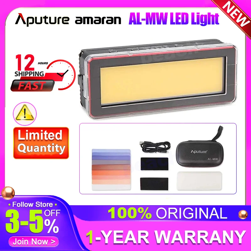 Aputure 아마란 AL-MW 방수 사진 미니 LED 라이트, IP68 CRI 95 + 리튬 배터리 램프, , 캐논, 5500K, 10W