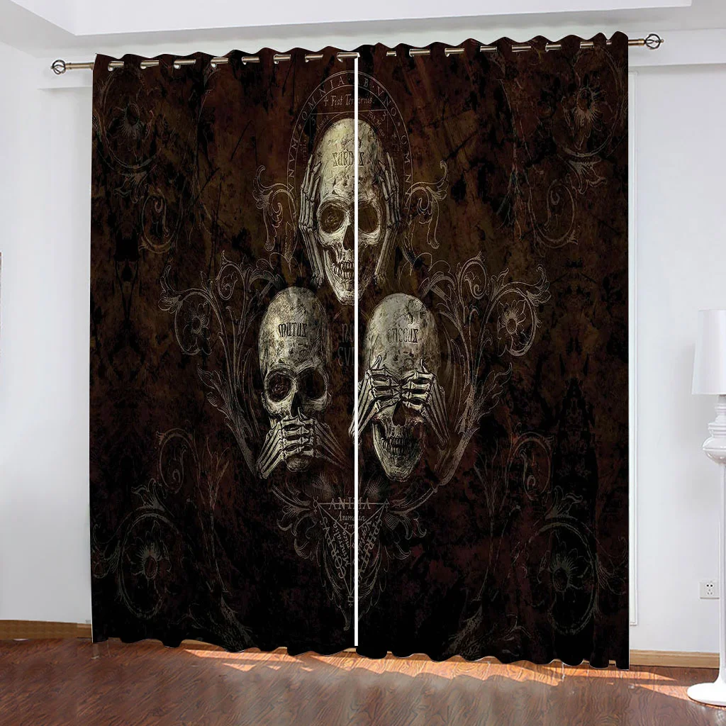 

Skull Terror Skeleton Horror Crows Black Boy Window Curtains Drapes for Kids Bedroom Living Room Kitchen Door Home Decor 2Pieces