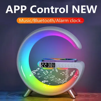 Wireless Charger Stand LED RGB Light Desk Lamp Speaker APP Control For iPhone and Samsung