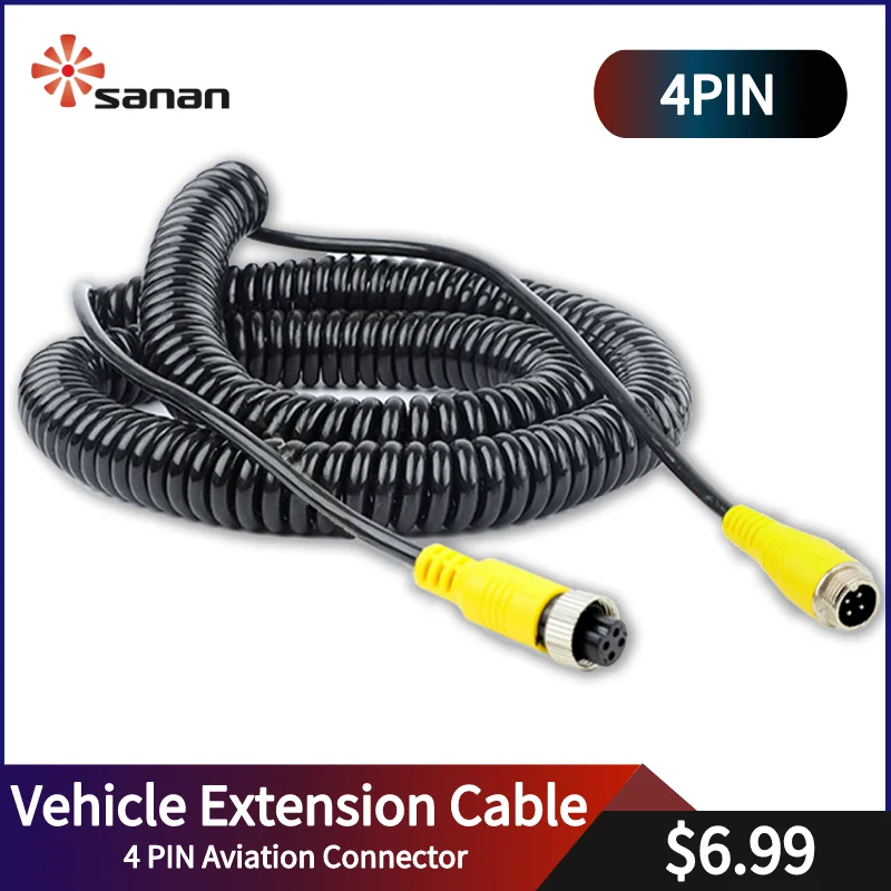 

8M 4 PIN Aviation Connector Cable Spiral Spring Extension Cable Video and Audio Cable for Vehicle CCTV Camera and Car Monitor