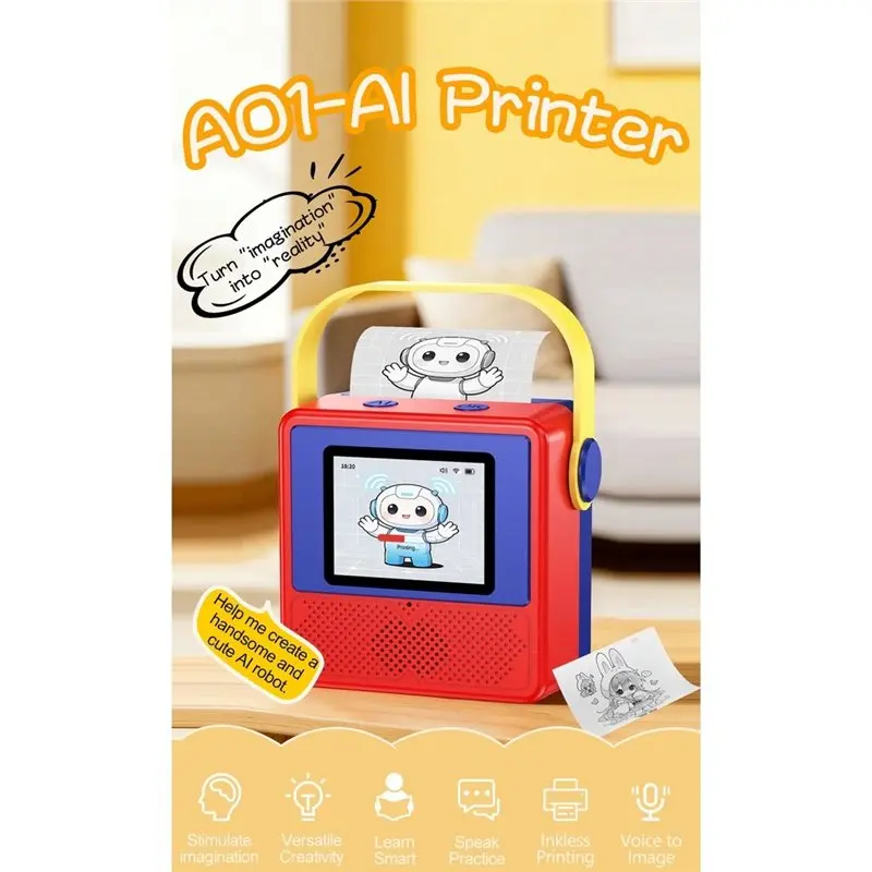 스마트 AI 무선 잉크리스 프린터 (어린이용) 2.4인치 시력보호 화면 즉시 드로잉 기능 탑재