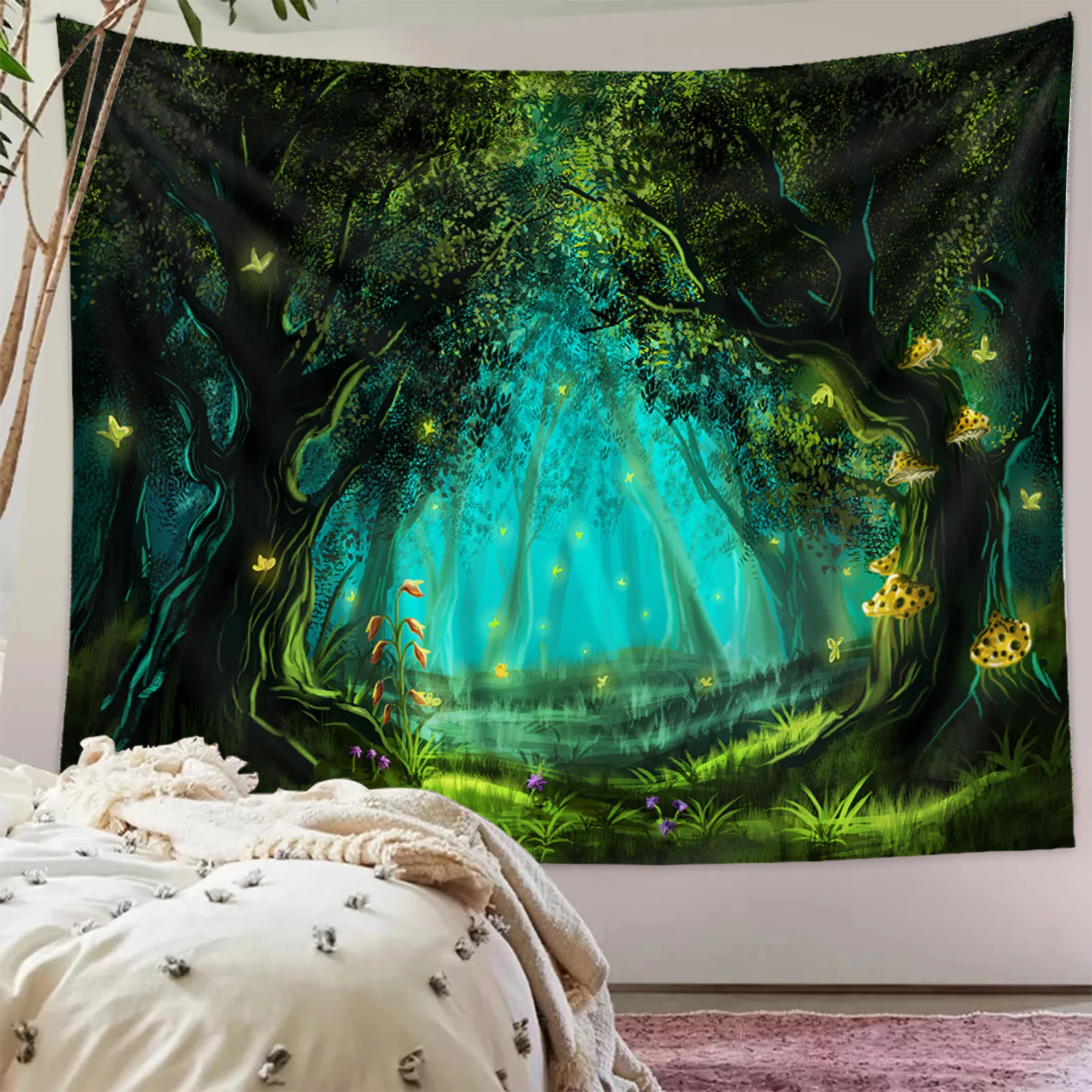 FantasyForestWallTapestryFairyMushroomAnimalinTreeNatureGreen
