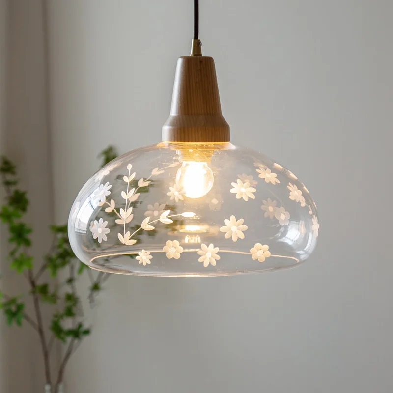 IWHD Glass Wood LED Pendant Lamp Bedroom Dining Room Kitchen Bar Carved Designs Modern Hanging Lights Fixtures Hanglampen