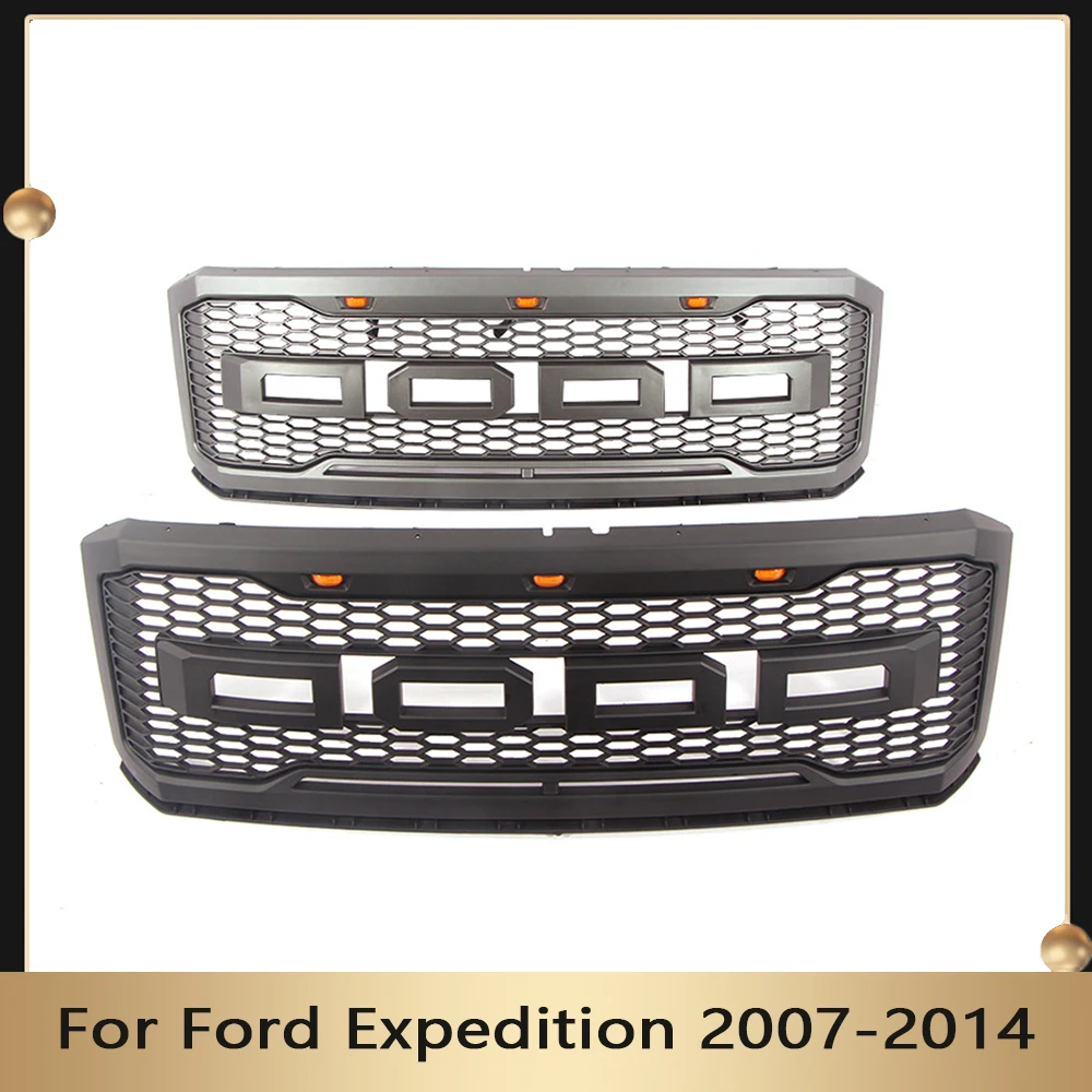 

ABS Front Grill Bumper Grille Fit For Ford Expedition 2007-2014 With Led Light & Letters Upper Grid Radiator Mesh Grills