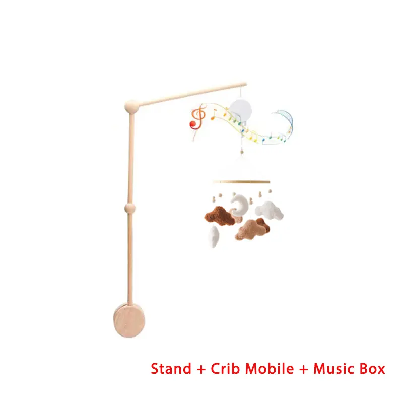 Wooden Crib Mobile Baby Bed Bell Rattle Toy Soft Felt Cartoon Bear Mobile bracket Newborn Music Box Bed Bell Hanging Bracket Toy - Image 33