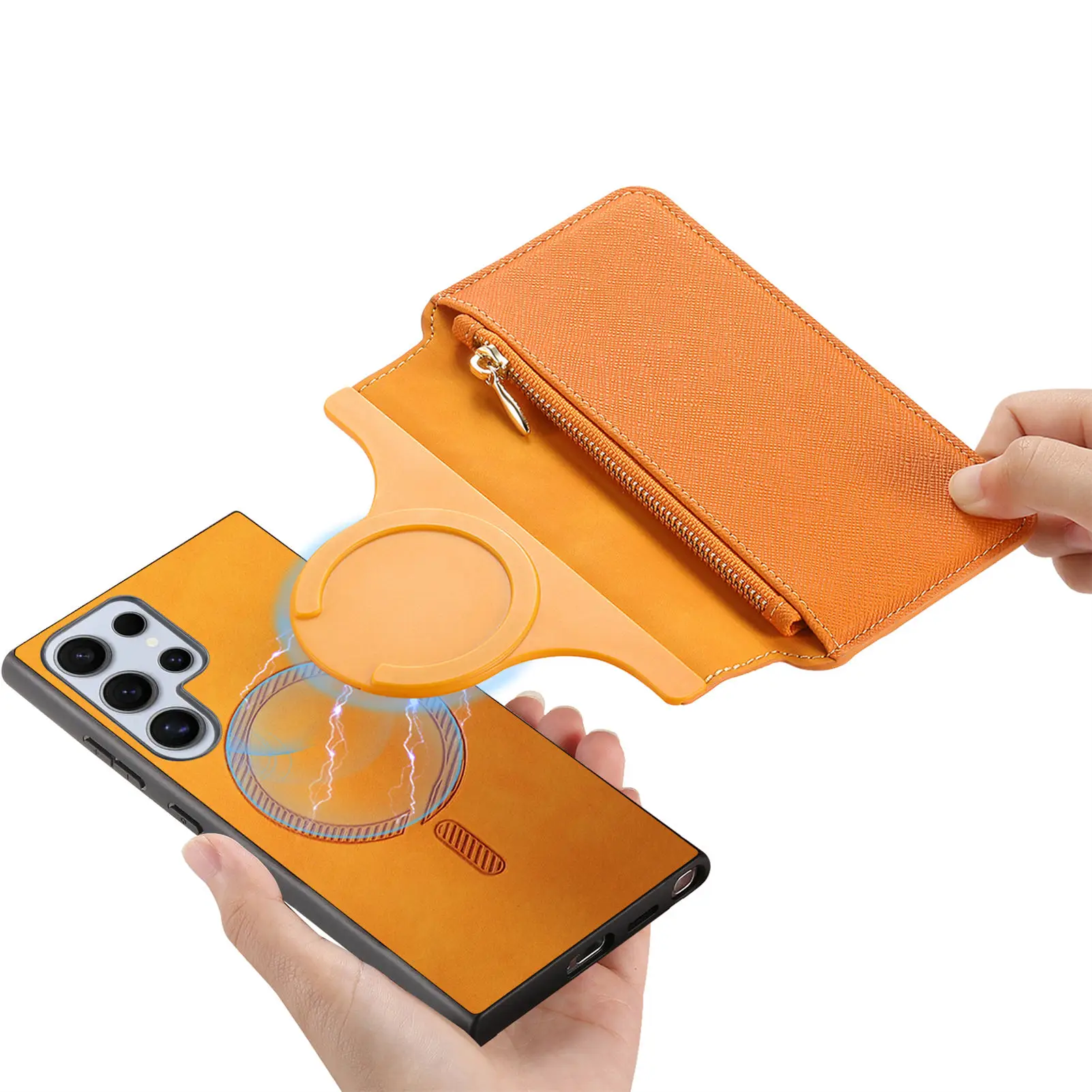 Étui portefeuille en cuir 2 en 1 avec fermeture éclair magnétique détachable pour Samsung Galaxy S24 Ultra S23 Plus A05 A35 A25 A15 A55_voghion.com