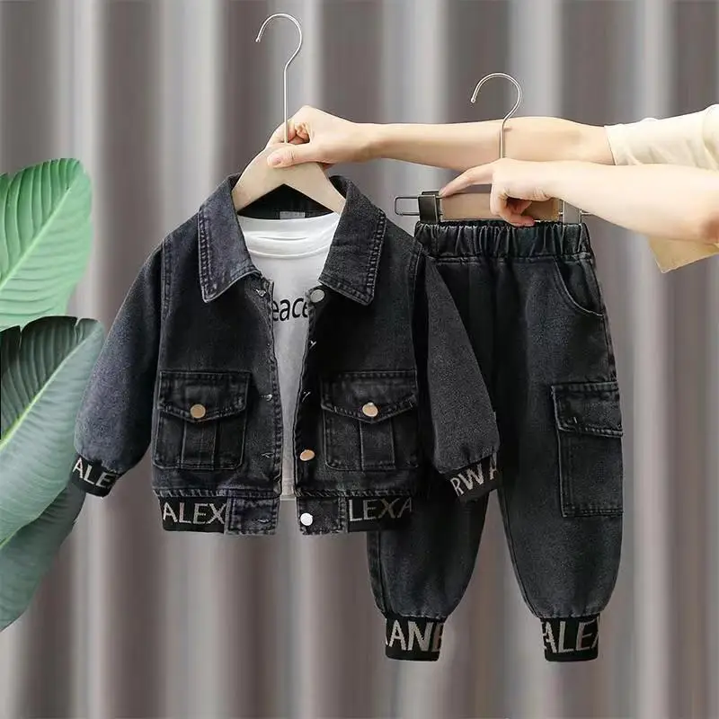 Conjunto de jaqueta e jeans casual infantil, infantil, menino, meninas, bebê, versão coreana, novo, 2 peças, primavera e outono