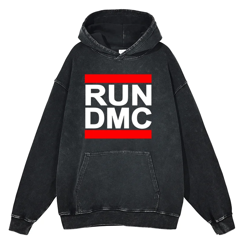 

RUN DMC Alphabet Print Hoodies Fashion Hip Hop Men Women Streetwear Tops Autumn Winter Quality Cotton Oversized Black Sweatshirt