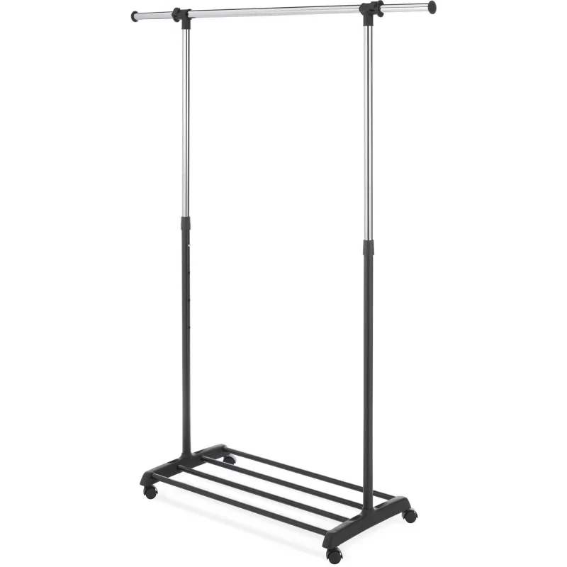 

Whitmor Deluxe Adjustable Garment Rack, Wood, Black and Chrome 18.37 L x 36.25 W x 68 H