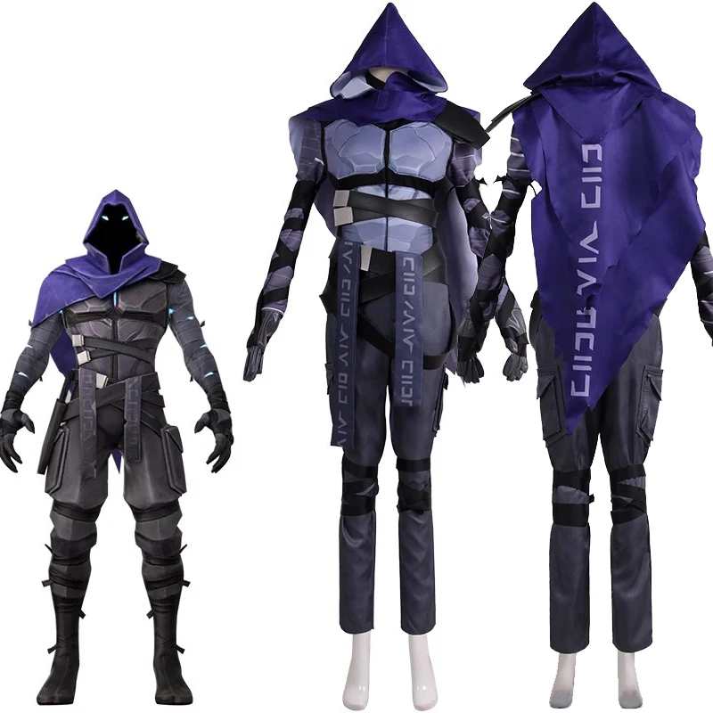 

Игровой Omen Косплей Valorant Omen Косплей костюмы фиолетовый плащ вязаная рубашка наряды Темный стиль комбинезон Хэллоуин