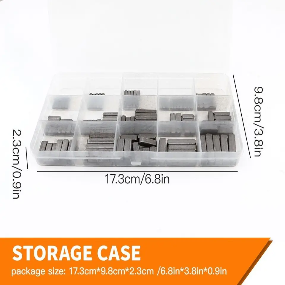 140Pc Key Stock Assortment Kit - 16 Sizes Round Ended Feather Keys For Shafts, Hubs & Mechanical Use