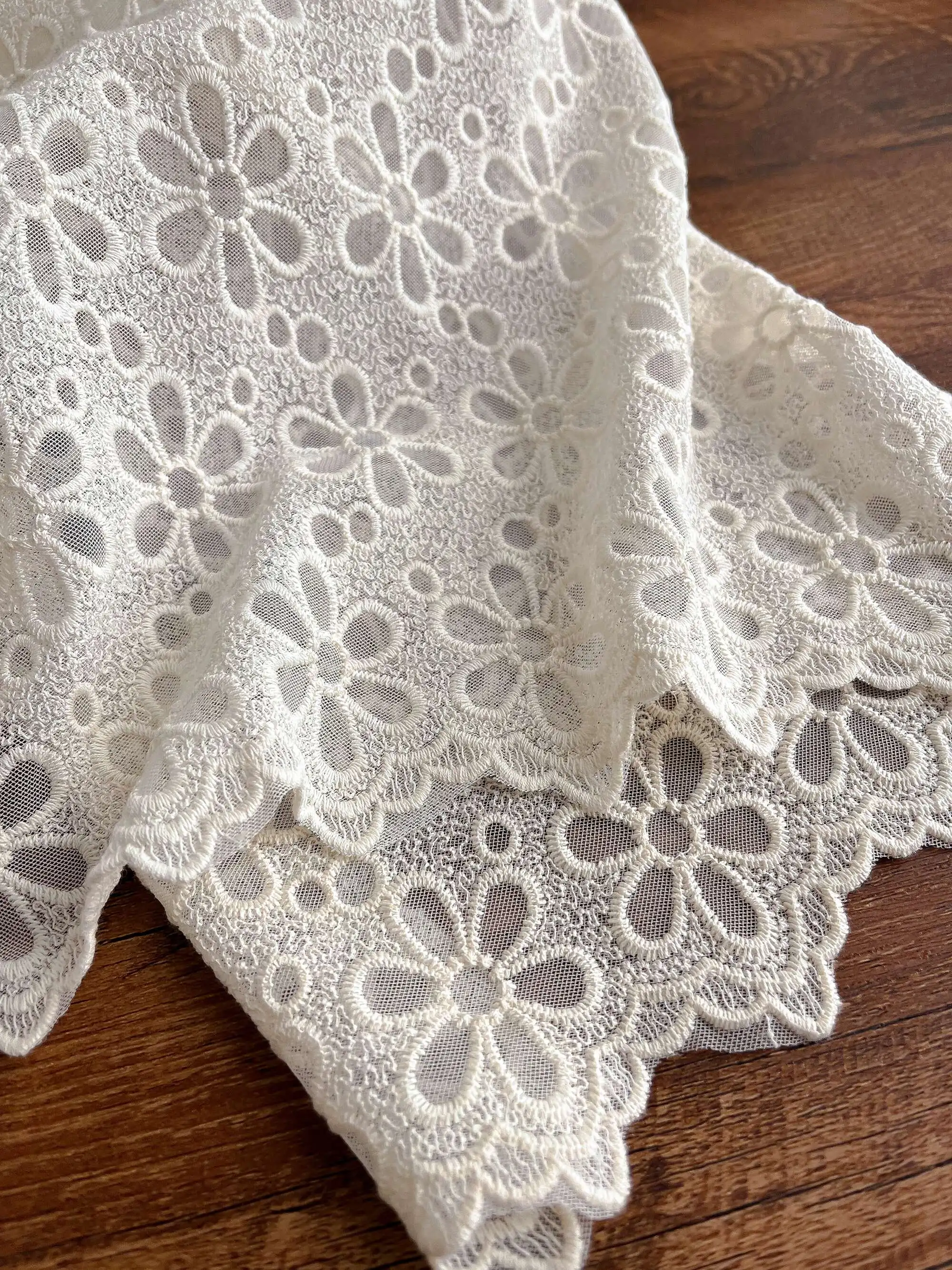 

Gauze Cloth Beige Hollow Embroidered Soft Women's Dress Bottoming Dress Lace Fabric Accessories Handmade Diy