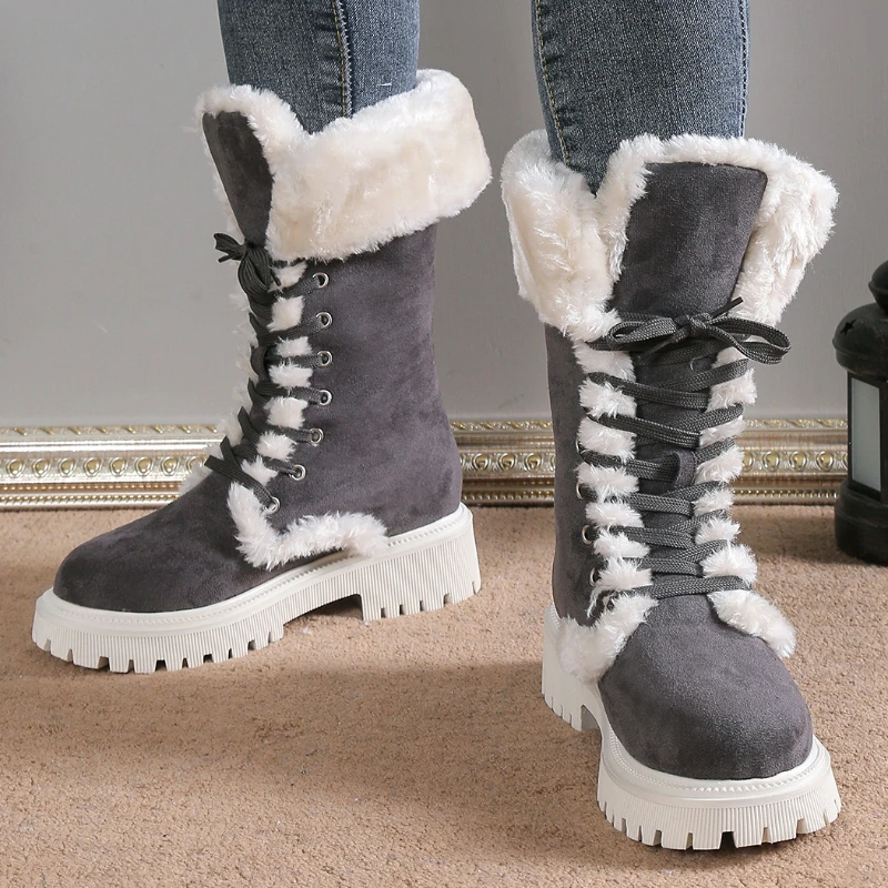 

New Fashion Snow Boots Lace-up Low Boots Thick-soled Boots Winter Women's Boots Female Fleece Warm Comfortable Boots Botas goth