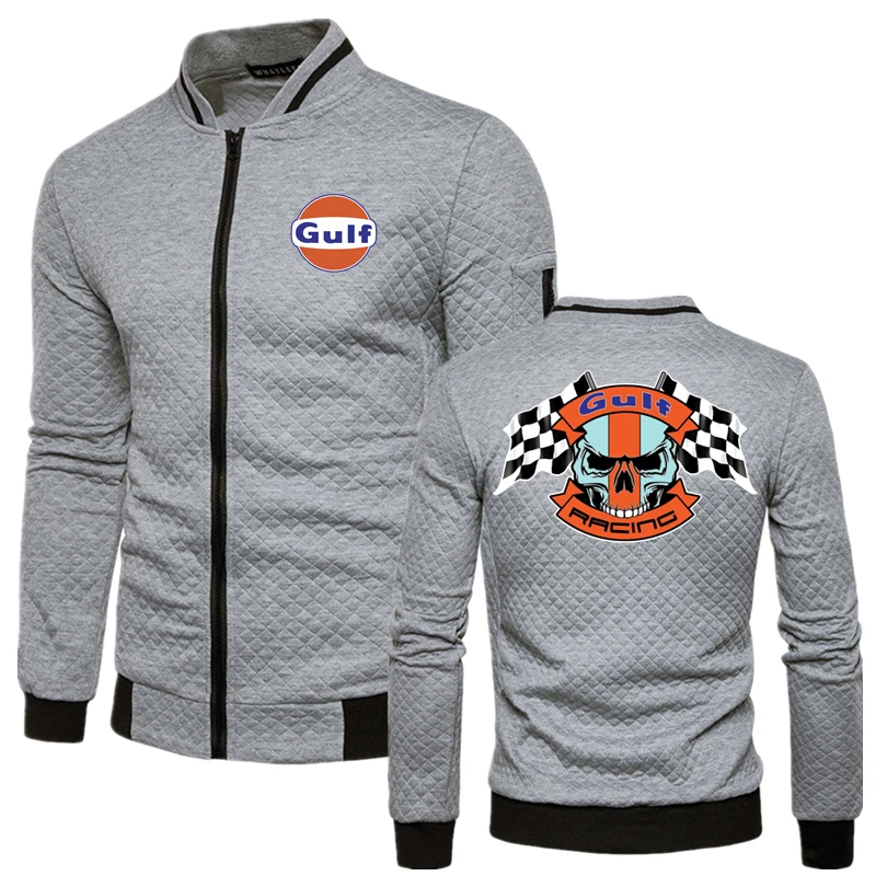 

2023 New Gulf Logo Printed Customizable Brand Cotton Men Zipper Jacket Solid Color Casual Pockets Man Jackets Cardigan Clothes