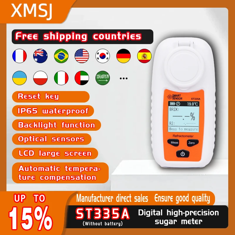 ST335A Digital Refractometer Fruit Juice Beverage ATC Sugar Content Measuring Instrument 0-35% Saccharometer LCD Brix Meter