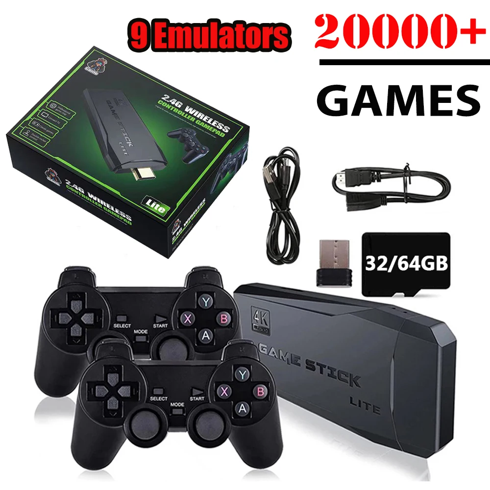 Video Game Controller 4K Video Game Console Wireless Controller Gamepad Built-in 20000+ Games 64G Retro Handheld Game Player HD TV Game Stick