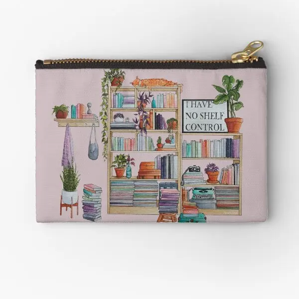 

Watercolor Bookshelf I Have No Shelf Con Zipper Pouches Cosmetic Socks Key Small Bag Pure Underwear Wallet Storage Packaging