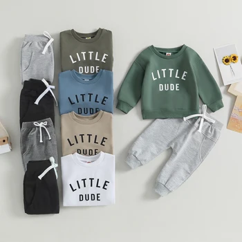 Citgeett Autumn Toddler Boys Fall Outfits Letter Print Long Sleeve Sweatshirts and Pants Spring Clothes Set 1