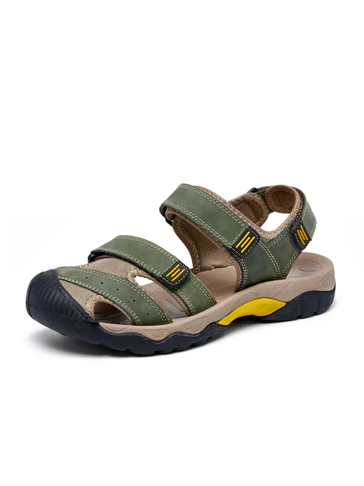 2023 New Arrival Breathable Leather Sandals Outdoor Beach Fashion Big Size Men's Summer Shoes Slip-on Slippers_voghion.com