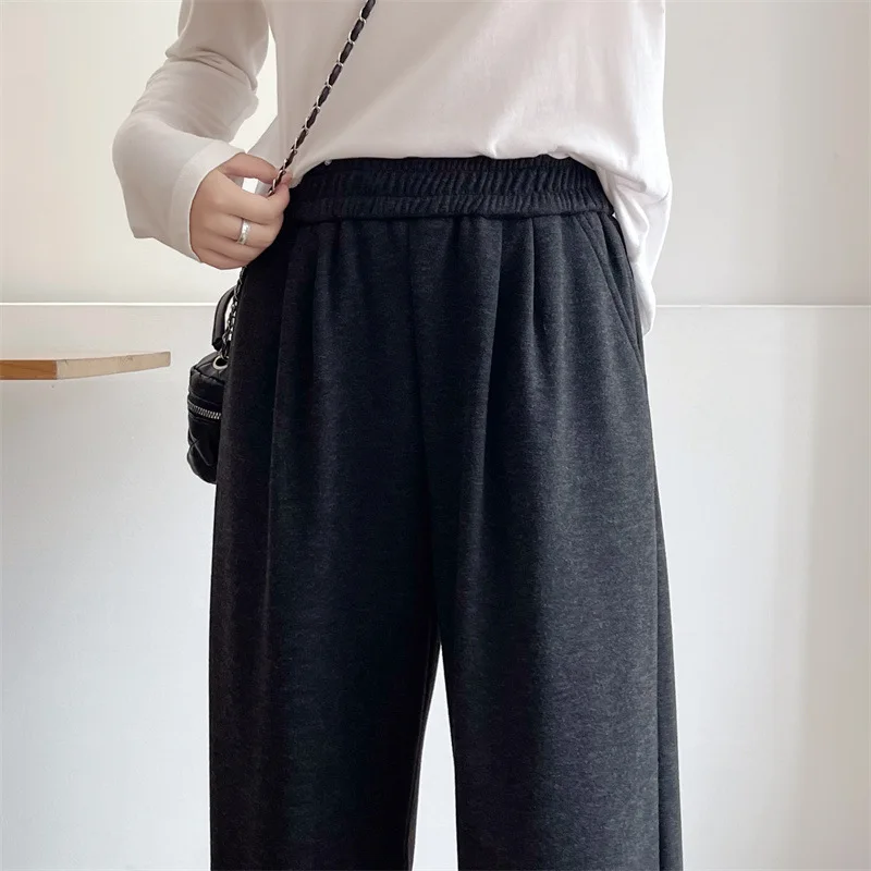 XXXXL Fashion Plus Size Women's Straight Leg Pants Autumn Winter Simple Casual rolled-up Cuffs Thickened Ankle-Length Bottoms