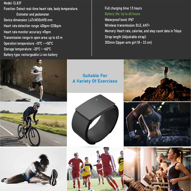 Cardiofréquencemètre GEOID HS800 - Bluetooth, Léger (30g), Pour Fitness