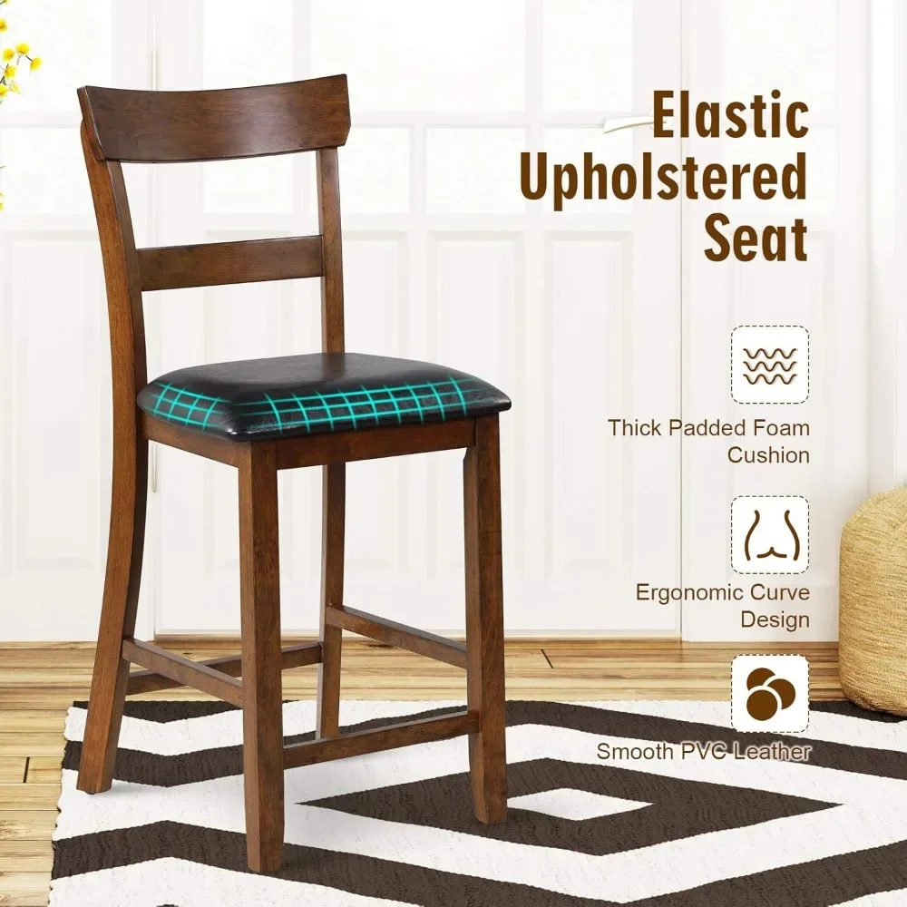 Bar Stools Set of 2, 25.5-Inch Counter Height Chair with Backrest, Foam-padded Cushion, Rubber Wood Legs, Vintage Dining Chair