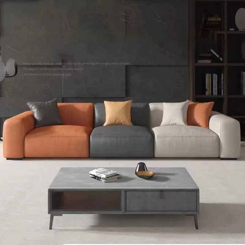 

Anx Modern Leathaire Sofa Living Room Large, Medium And Small Household Color Blocking Creative Hotel Villa Apartment Sofa