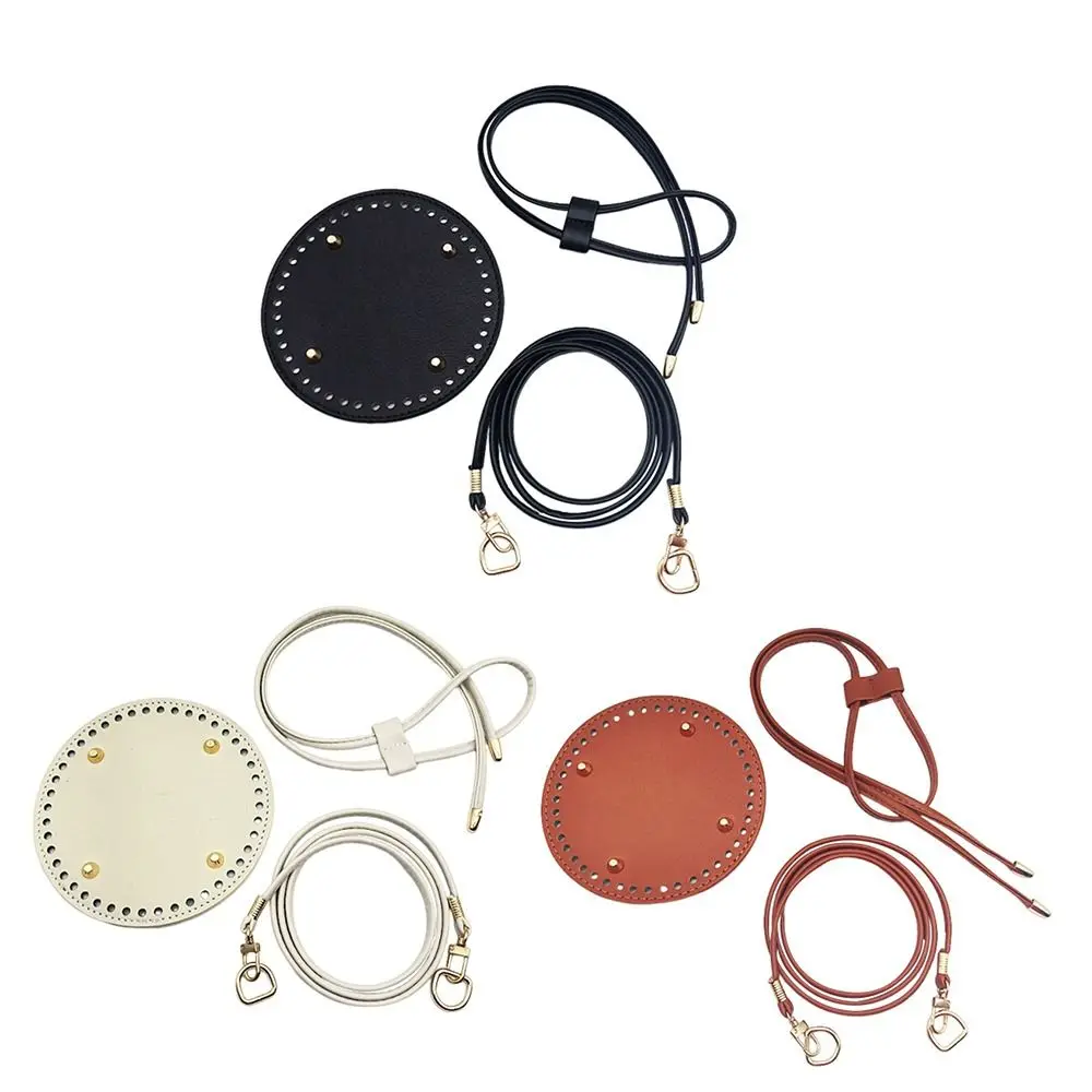 3Pcs/set PU Leather DIY Crochet Bag Handmade Drawstring Accessories Woven Bag Set Durable Solid Color Bag Bottom Base