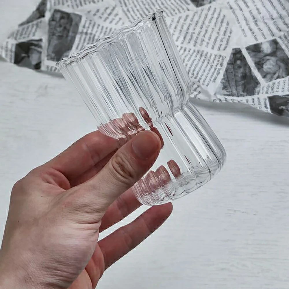 Ripple Drinking Glasses Origami Style Coffee Cup Glass Cup Clear Drink for Juice Milk Champagne Cocktail Glass Drink