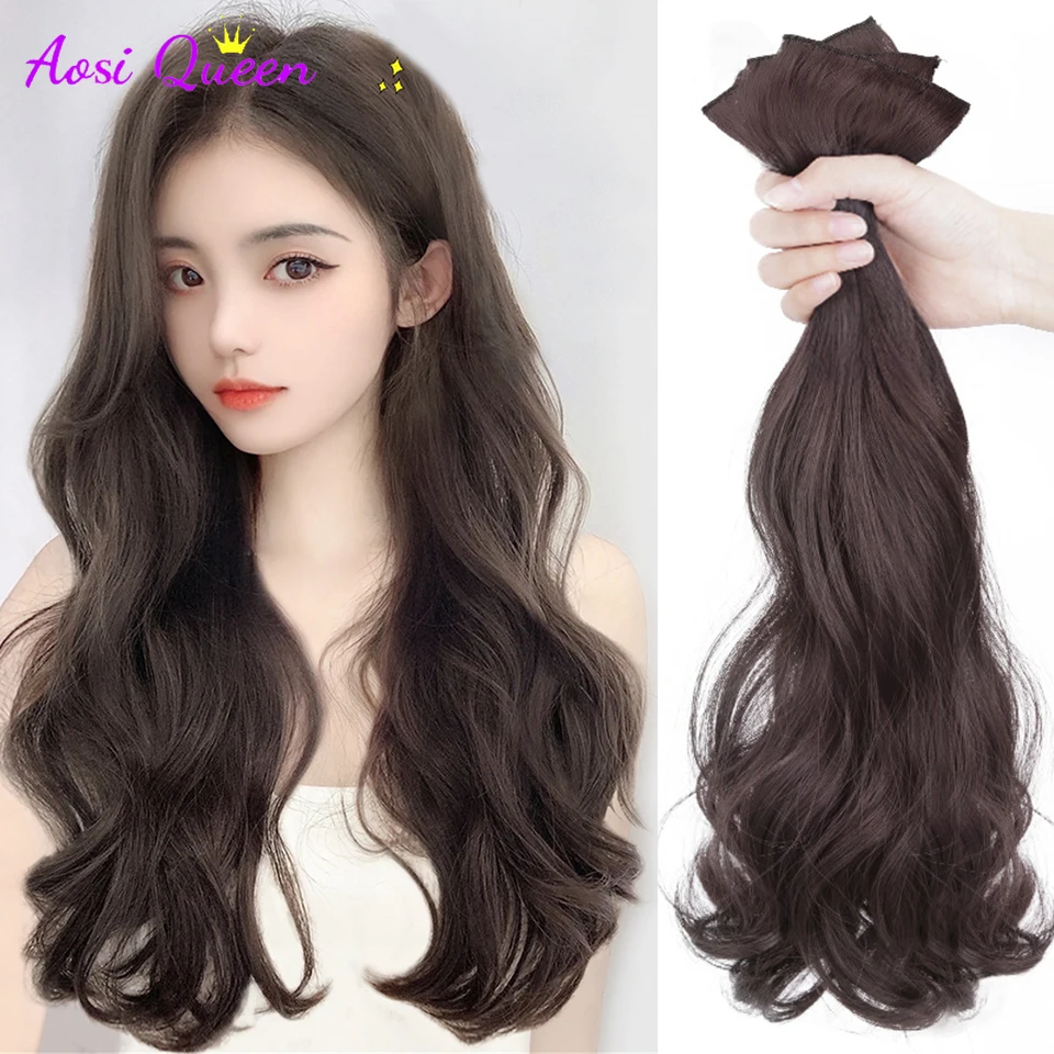AOSI Synthetic Hair extension Wavy hair Heat-Resistant Fiber Fake Hair Wig Long Piece with two clips Three-piece suit synthetic hair extension