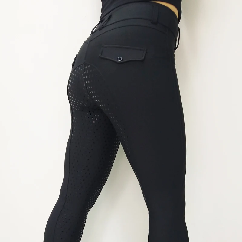MXLLINA Full Silicone Competition Horse Riding Tights Pocket Women Training Horseback Breeches Riding Pants Equestrian Leggings 3