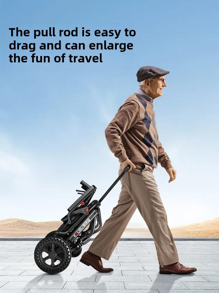 Folding lightweight portable wheelchair for travel for the elderly that can be pushed and sat on