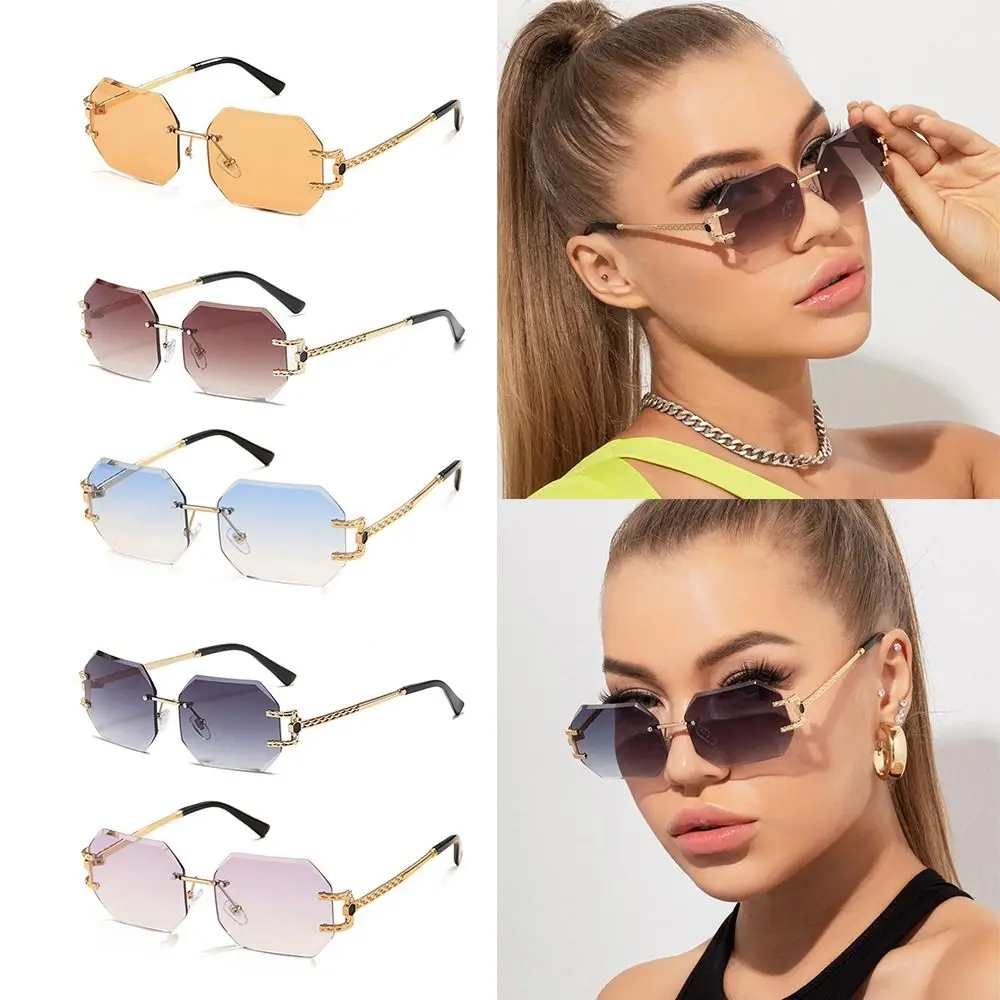 

Rimless Polygonal Sunglasses Retro UV400 Protection Square Frameless Shades Cutting Lens Sun Glasses for Women & Men