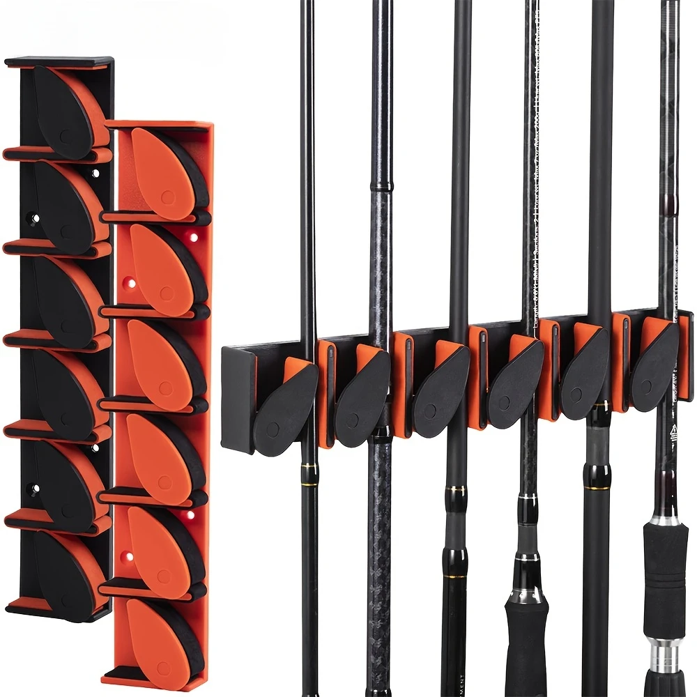 Fishing Rod Holders 6-Rod Rack Vertical Pole Holder Wall Mount