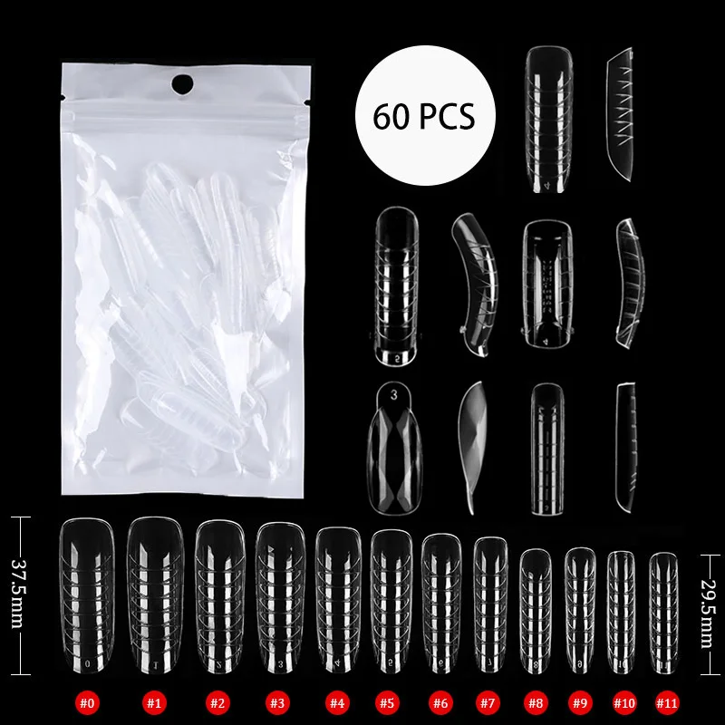 60 Pezzi Di Stampi Per Unghie In Acrilico Con Scala Forme Per Unghie Trasparenti Riutilizzabili Copertura Completa Punte Finte Quadrate Per Salone Di 