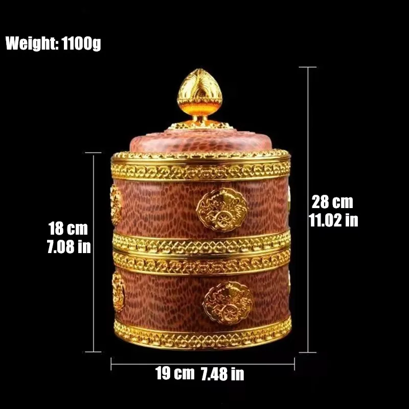 Tibetan Brown Resin Double Layer Jar Food Organizer Tantric Metals Handicraft Buddhist Storage Box Home Desktop Gift Decorative 6