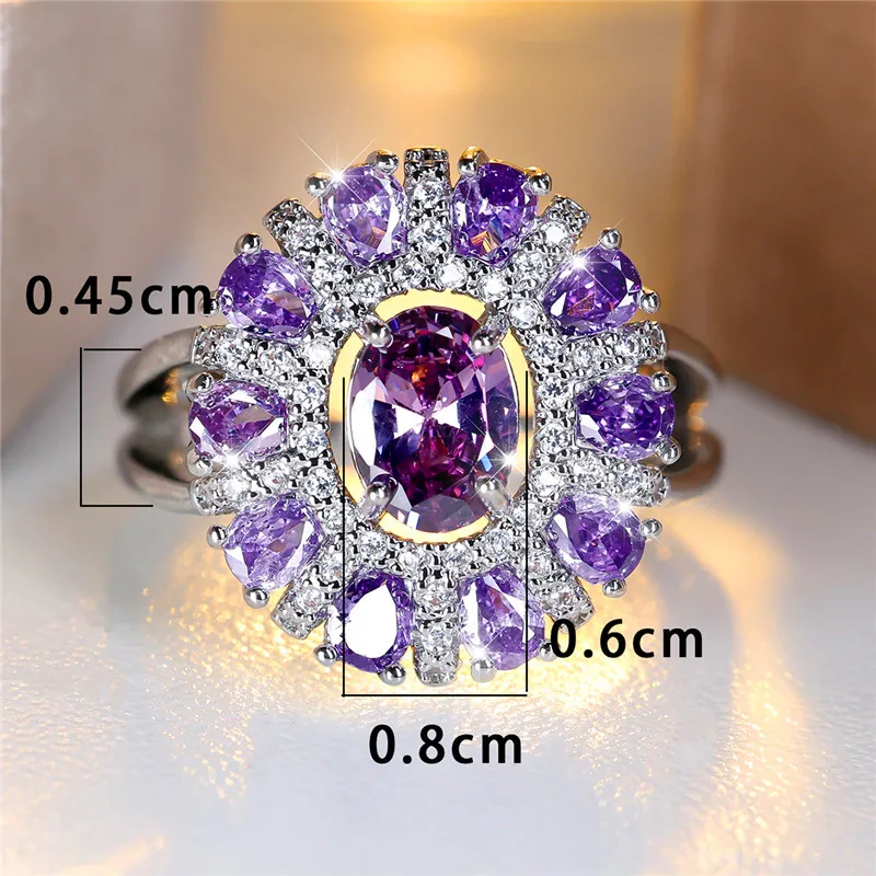 Charm Female Purple Zircon Stone Engagement Ring Silver Color Wedding Jewelry For Women