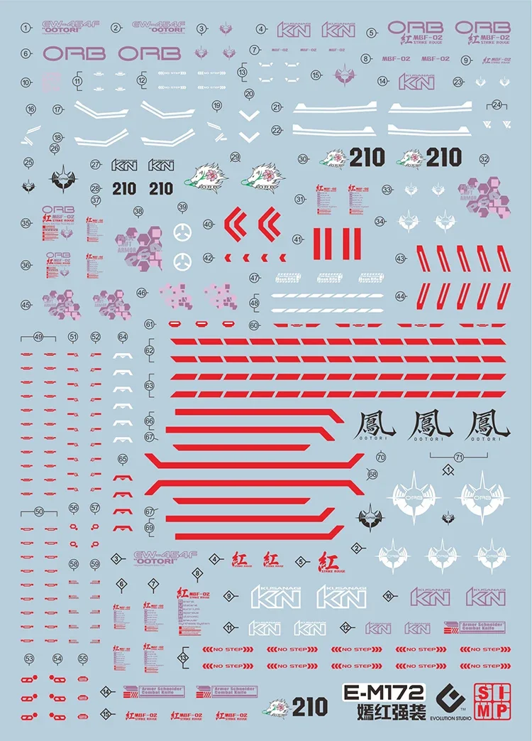 EVO Decal E-M172 for MG 1/100 MBF-02 Phoenix Strike Rouge RM Ver.model Kits Fluorescent Water Stickers for Model Hobby DIY Tools model tools