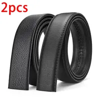2Pcs Men's Belt Fashion Without Buckle High End Belts Black Soft PU Leather Men Belts Body No Buckle Strap