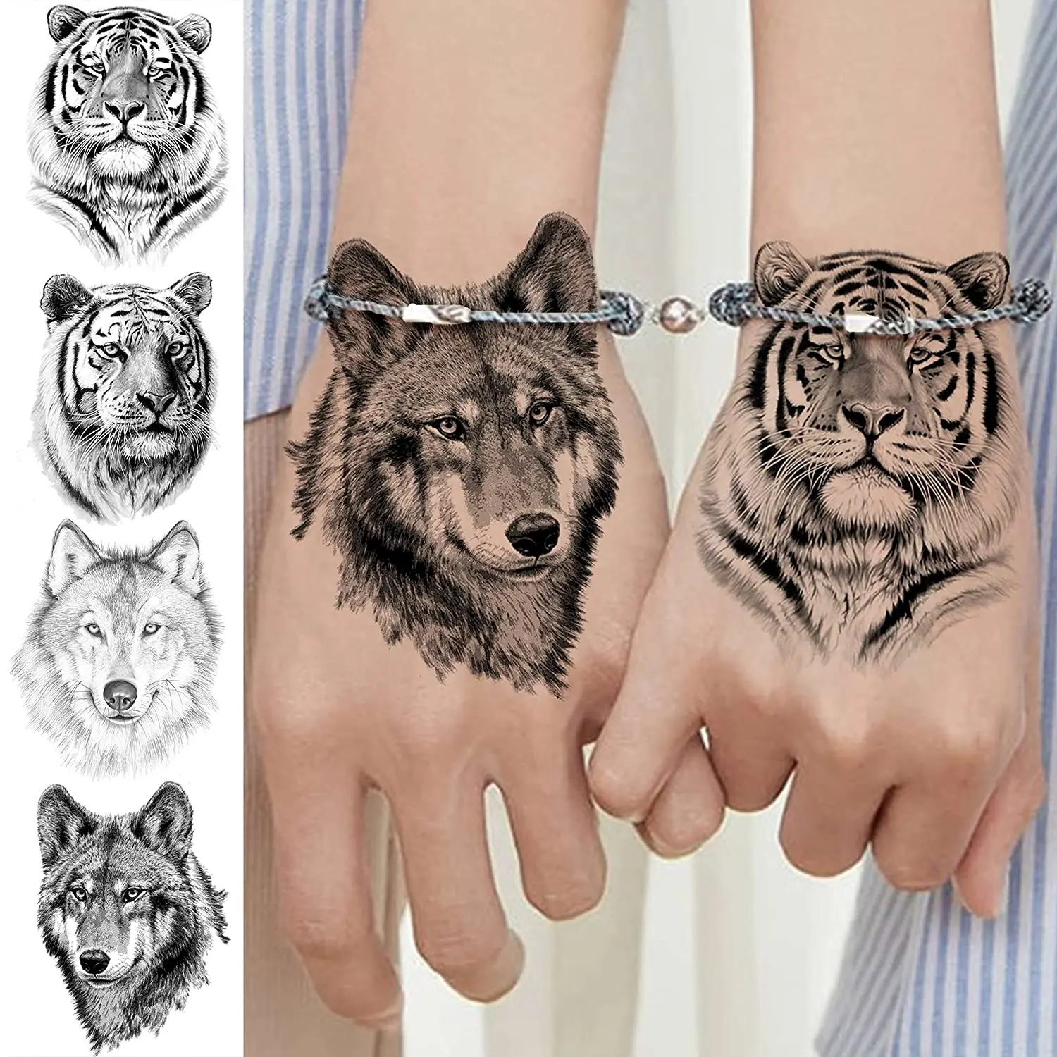 10 Fogli Animali Tatuaggi Temporanei Per Uomo Adulti Braccio Realistico Leone Lupo Tigre Tatuaggio Adesivo Falso Solider Nero Tatuaggi Pasta