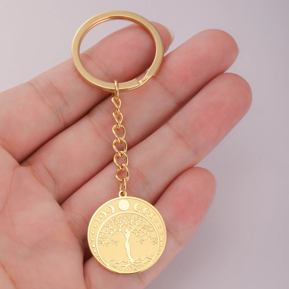 Dawapara Mondphase Baum des Lebens Anhänger Schlüsselanhänger Sonne Mond Irischer Triquetra Anhänger Edelstahl Religiöser Schlüsselanhänger Schmuck – Detail 4