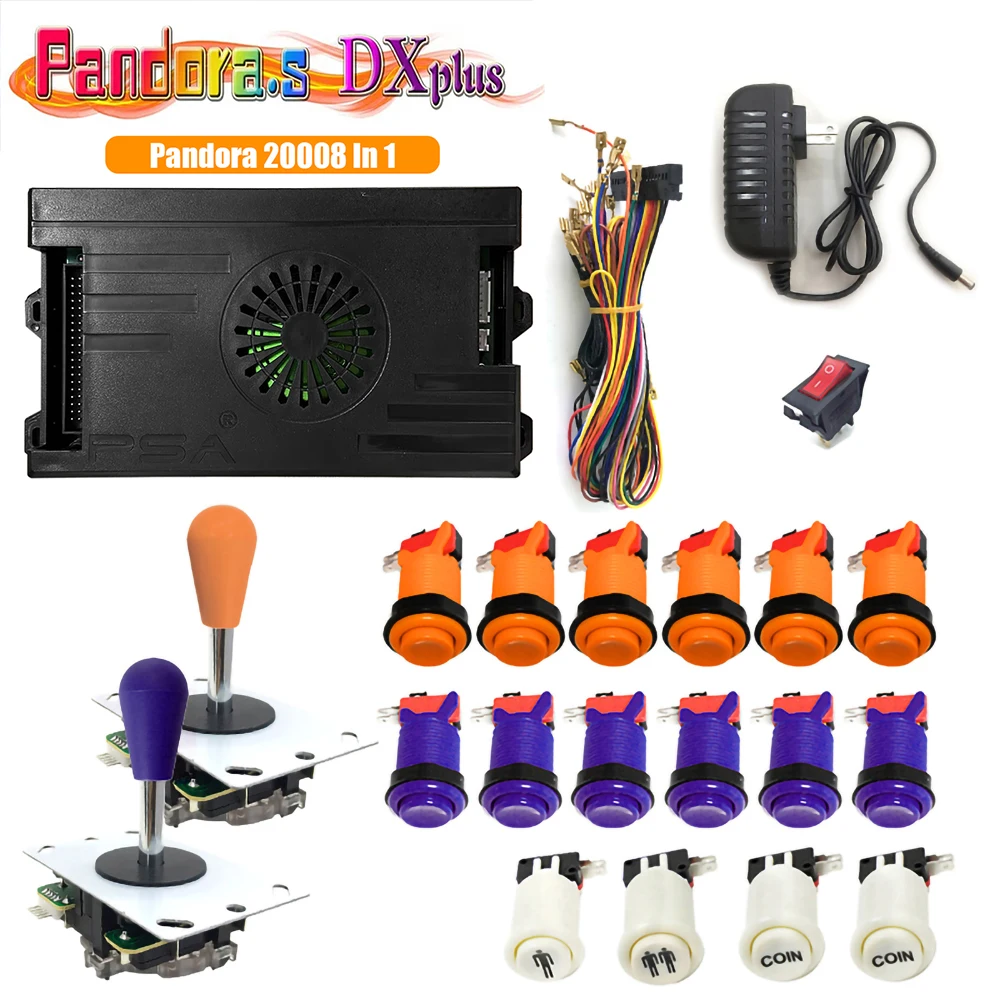 קופסת Pandora Saga Box DX Plus 20008 ב-1 ערכת DIY עם ג'ויסטיק 5Pin בסגנון Happ, כפתור דחיפה לארון משחקים ארקייד למכונת ברטופ