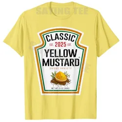 Spooky Condiment Halloween T - Shirt - Yellow Mustard & Ketchup Relish Party Tee - XS (Yellow)