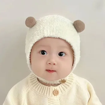Autumn/Winter Ultra Cute Baby Hat Newborn Ear Protection Warm Plush Cap Trendy Breathable Chinese Mainland Product