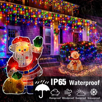 NEW 2024 Christmas Decorations Lights Solar Icicle Curtain Lights 8 Modes Outdoor Waterproof Garden Party New Year Decoration 2