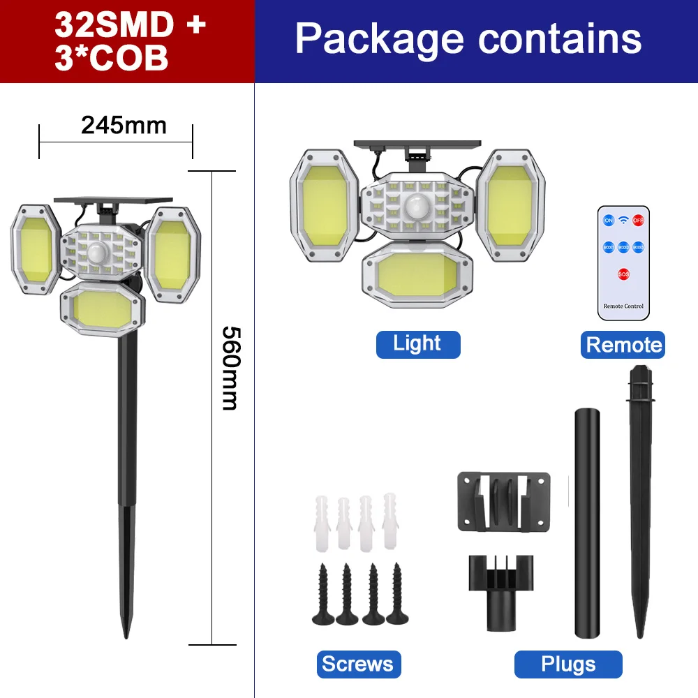 best outdoor solar lights 2000 LM Outdoor Solar Lights 270° Folding Street Garden Yard Lighting Wall Lamp164 LED Rechargeable Waterproof Sensor Floor Lamp best outdoor solar lights
