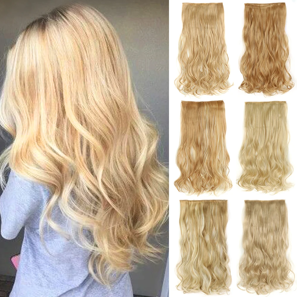 Meine-Diva Synthetische Lange Wellenförmige Synthetische Haar Extensions 5 Clip-In Haar Extensions Dunkelbraun Blonde Heat Resistant haarteil